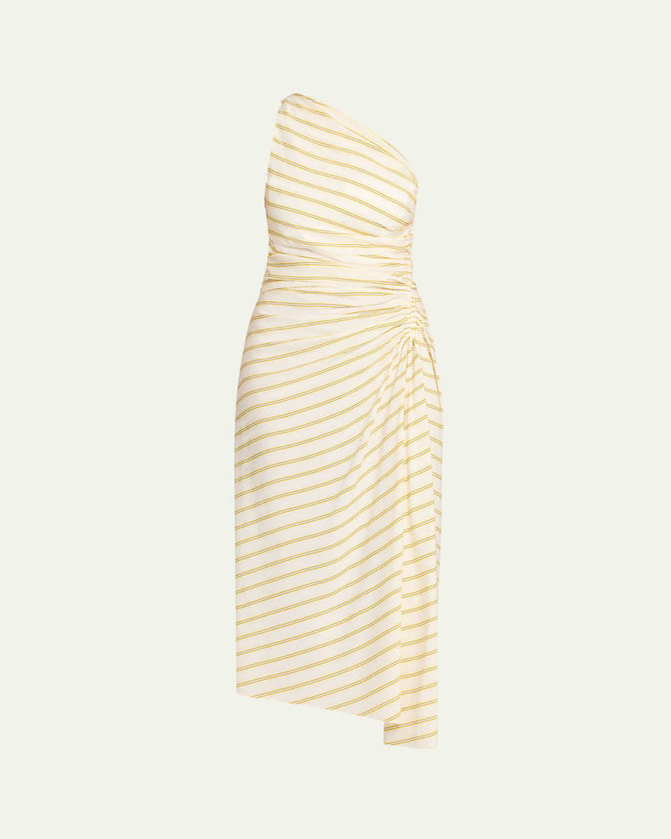 Carolyn Striped One-Shoulder Midi Dress
